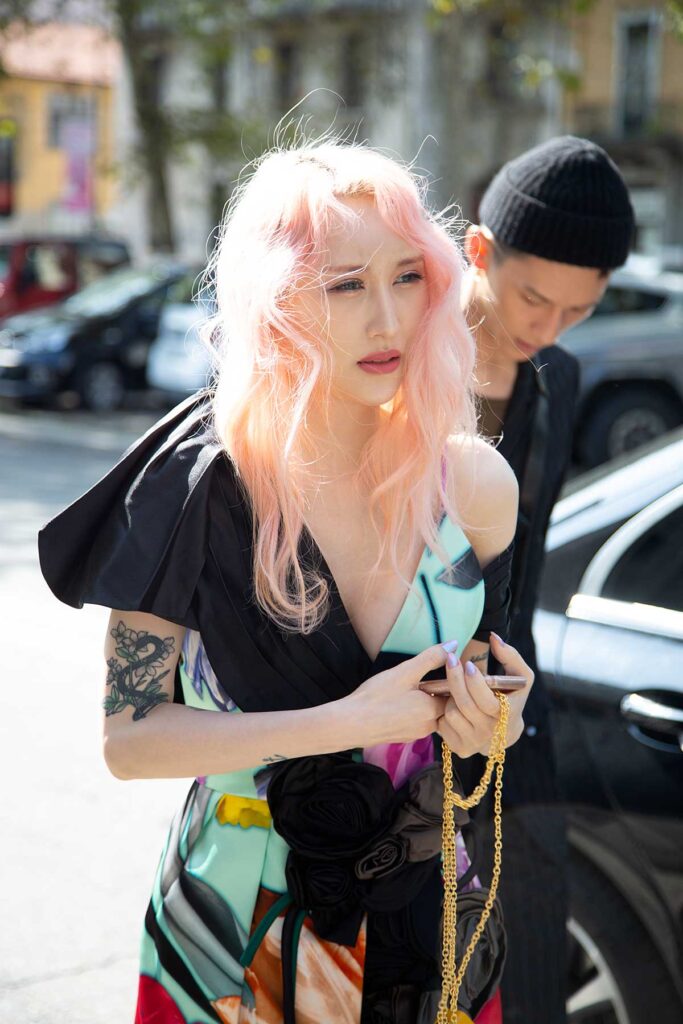 Streetstyle at the Marni SS 2020 Fashion Show in Milan. Photo: Charlotte Mesman